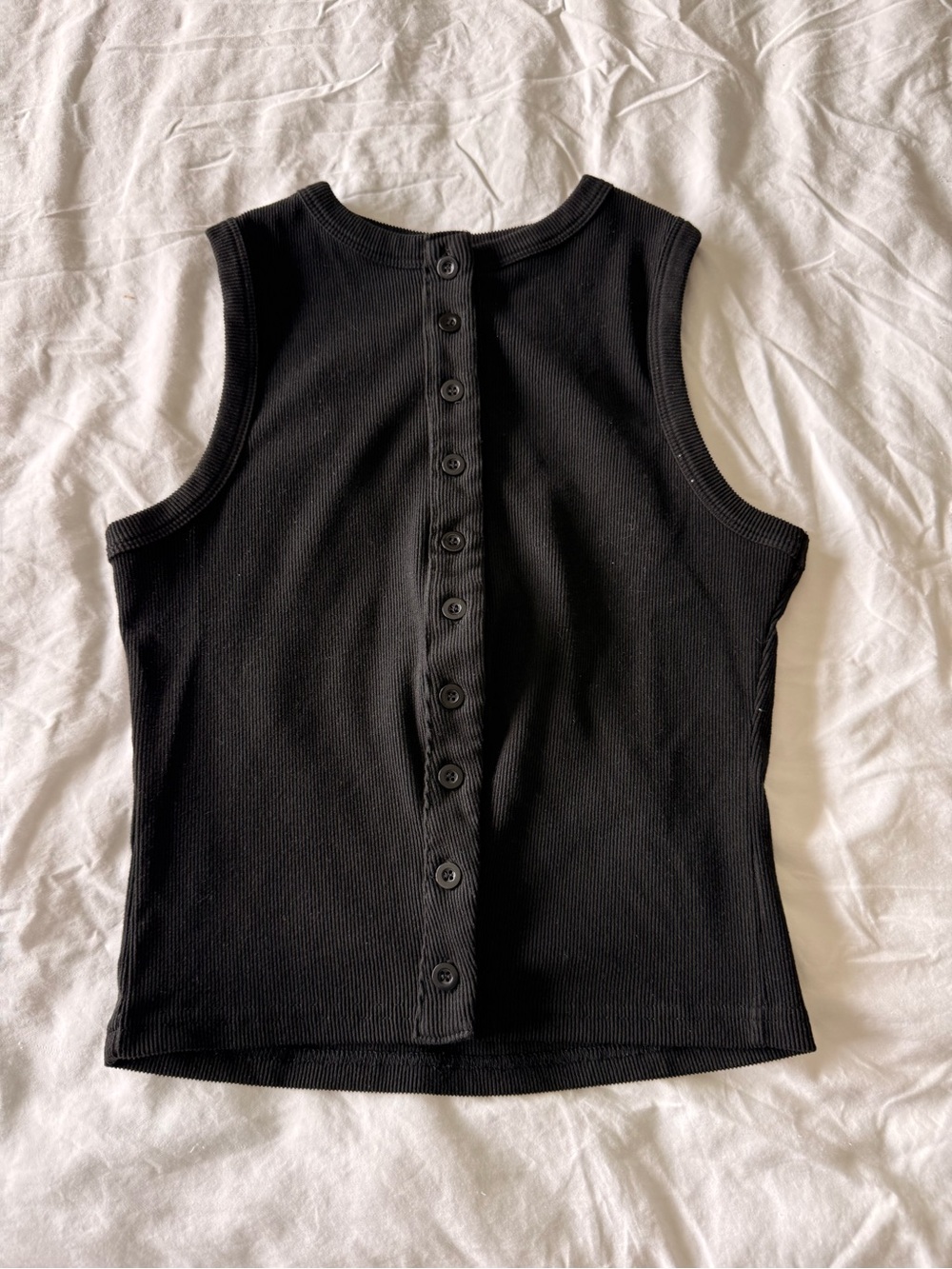 Black Button-Back Rib Tank Top - Women